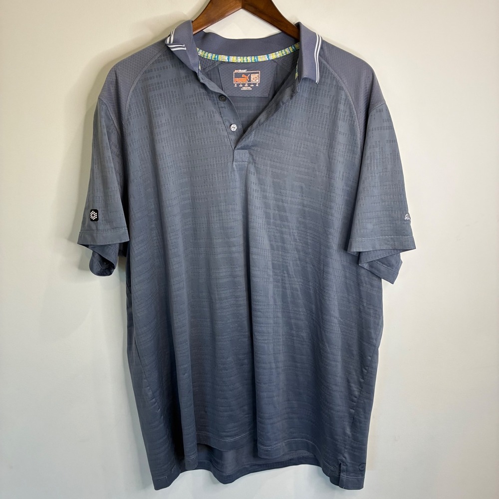 Puma Golf Mens XXL Blue Gray Textured Performance Polo Shirt 569326